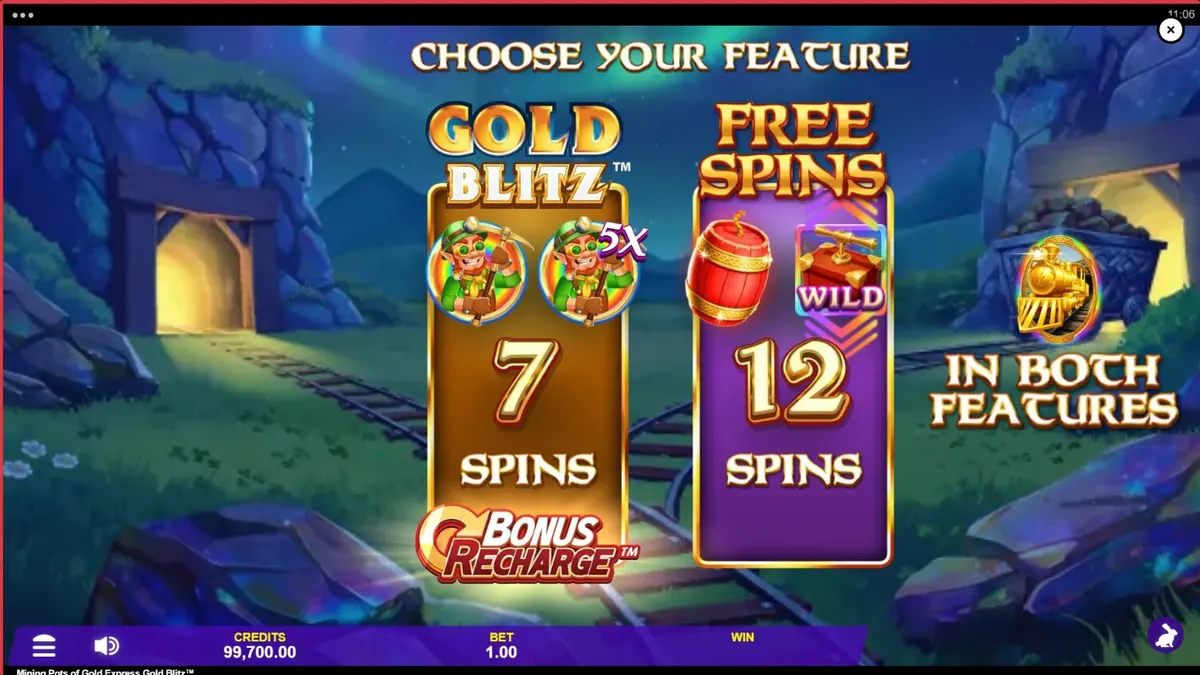 Lucky Lad Flynn berdiri di depan tambang emas dalam permainan slot Mining Pots of Gold Express Gold Blitz